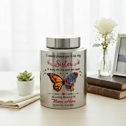 Personalized Sister Butterfly Floral UV Print Cremation Urn for Human Ashes, Loss of Sister or Bestie Bereavement Ash Holder Large, Memorial Keepsake Urn, Memorial Gift, In Loving Memory - Image 5