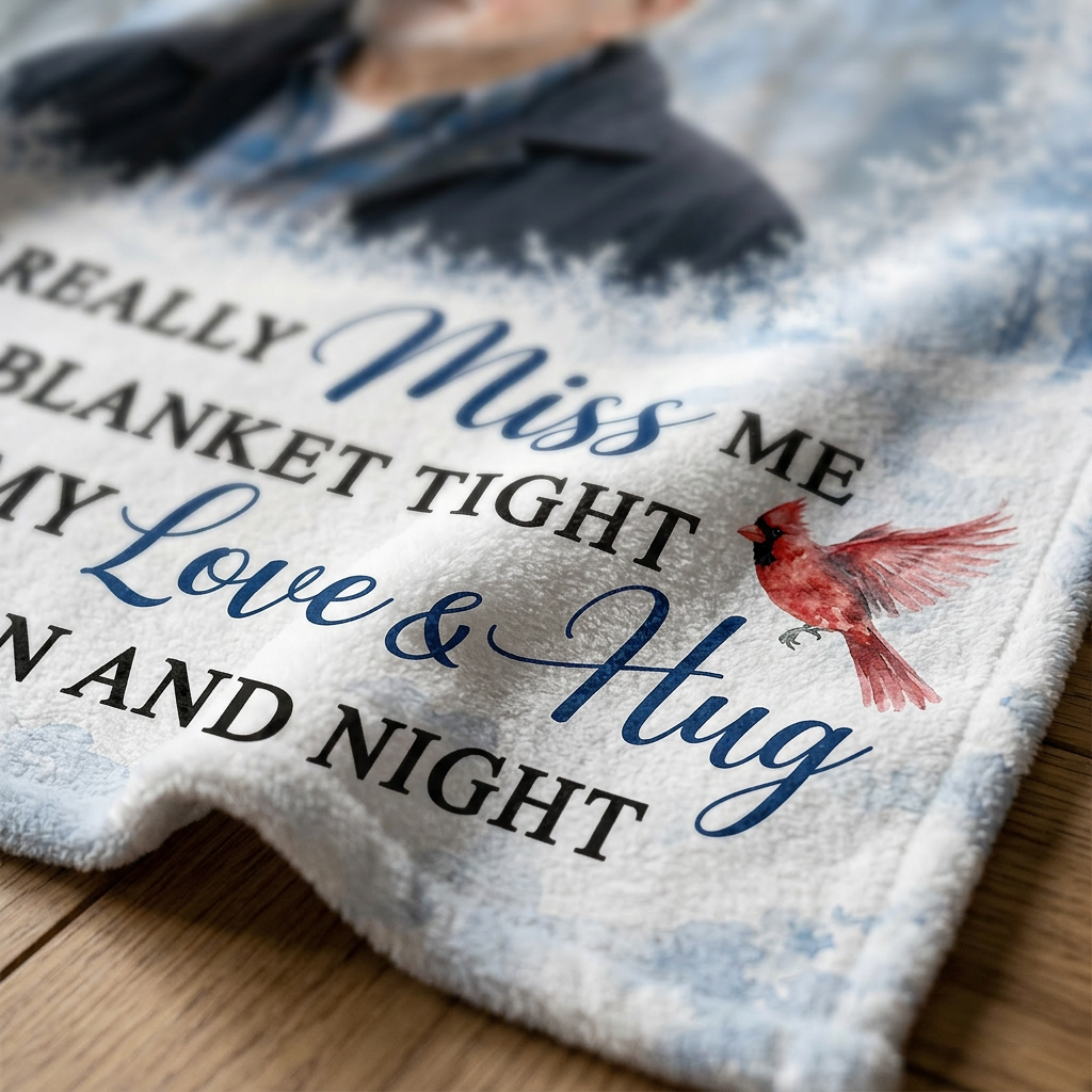 Personalized Photo Memorial Fleece Blanket - A Hug From Heaven Cardinal Sympathy Gift - Image 5