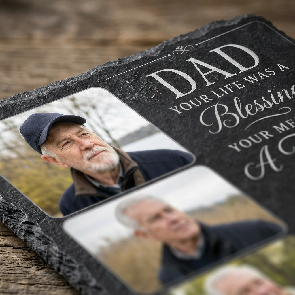 Personalized Dad Memorial Photo Slate Garden Stone, Father Remembrance Gift - Image 5