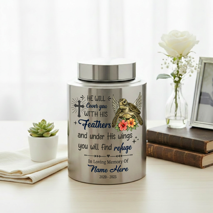 Personalized Sea Turtle Christian Cremation Urn for Human Ashes, He Will Cover You With His Feathers, Custom Name & Dates, Small & Large, Memorial Keepsake Urn, Memorial Gift, In Loving Memory - Image 5