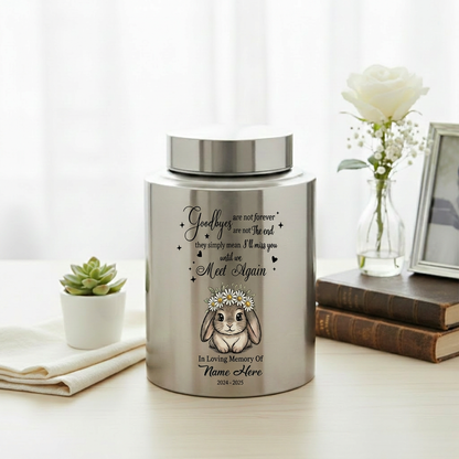 Personalized Rabbit Pet Memorial Stainless Steel Urn for Ashes, Sympathy Bereavement Idea for Animal Lovers, Loss of Bunny Remembrance, Memorial Keepsake Urn, Memorial Gift, In Loving Memory - Image 5