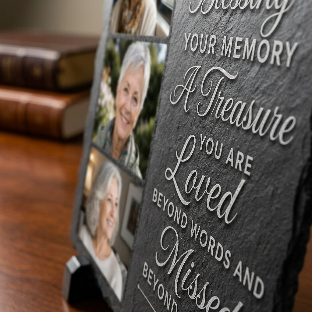 Personalized Mom Memorial Photo Slate Stone Garden Plaque Remembrance Gift - Image 5