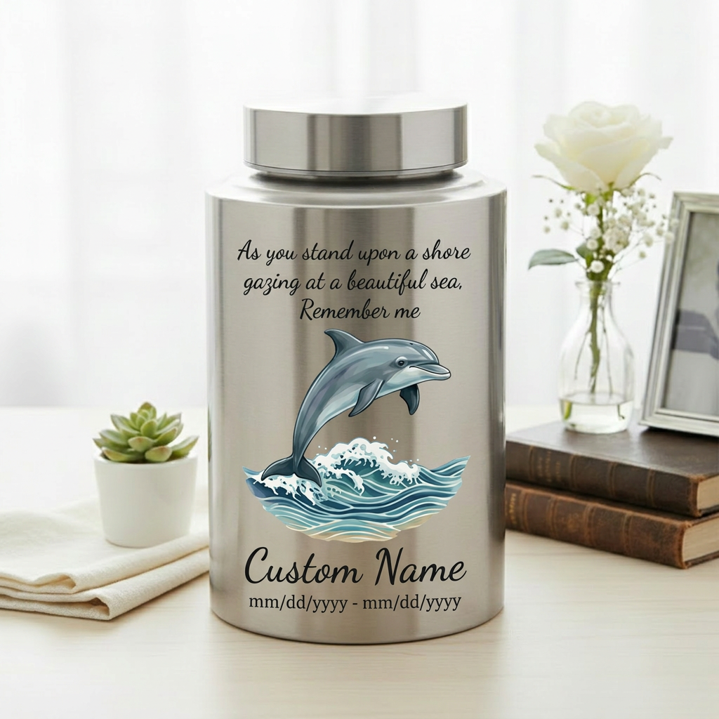 Personalized Dolphin Ocean Beach Themed UV Printed Metal Funeral Ash Container For Mom Dad Adult Male Female Large Cremation Memorial Keepsake Urn, Memorial Gift, In Loving Memory - Image 5