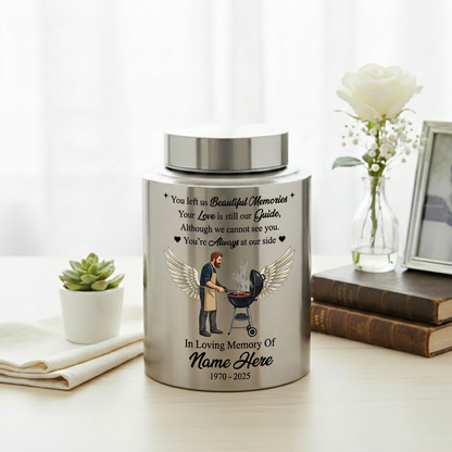 Personalized Grilling Dad BBQ Father UV Printed Stainless Steel Ash Holder Tribute for Husband Grandpa Silver Black Gold Red Small Large Memorial Keepsake Urn, Memorial Gift, In Loving Memory - Image 5