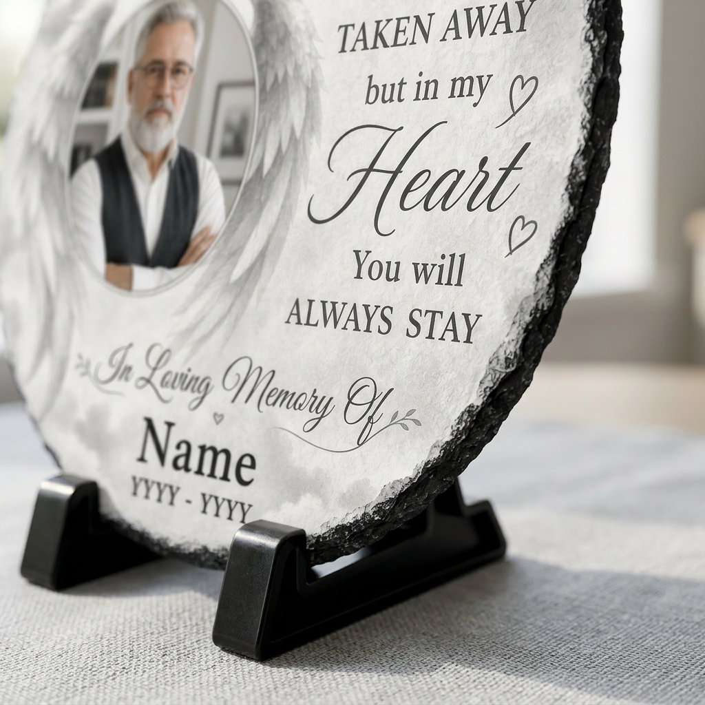 Personalized Angel Wings Memorial Garden Stone – Custom Photo Slate Plaque Bereavement Gift - Image 5
