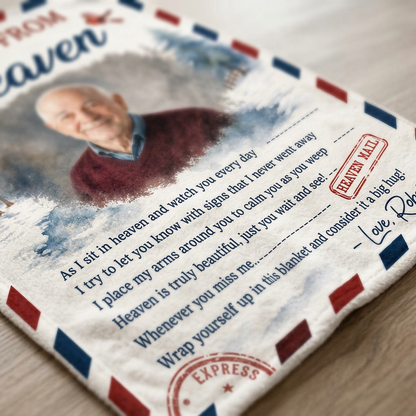 Personalized Photo A Letter From Heaven Memorial Fleece Blanket, Sympathy Gift for Loss of Loved One - Image 5