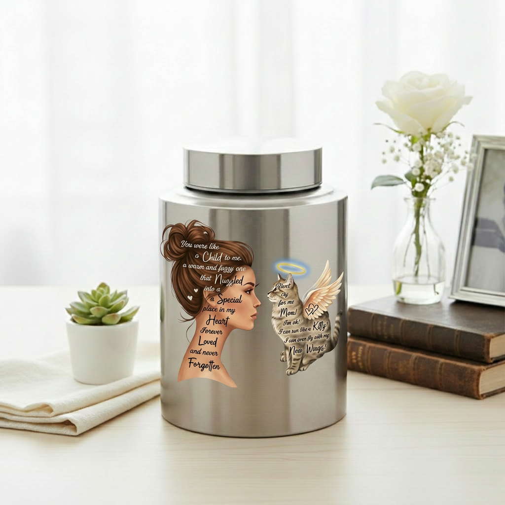 Angel Cat Silhouette Stainless Steel Decorative Cremation Urn For Cat Mom Dad Lovers Loss Of Pet Bereavement Sympathy Gift For Pet Owner Memorial Keepsake Urn, Memorial Gift, In Loving Memory - Image 5