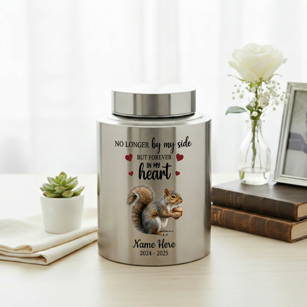 Personalized Squirrel Stainless Steel Cremation Urn for Human Ashes, Pet Loss Custom UV Print Container, No Longer By My Side Quote, Memorial Keepsake Urn, Memorial Gift, In Loving Memory - Image 5