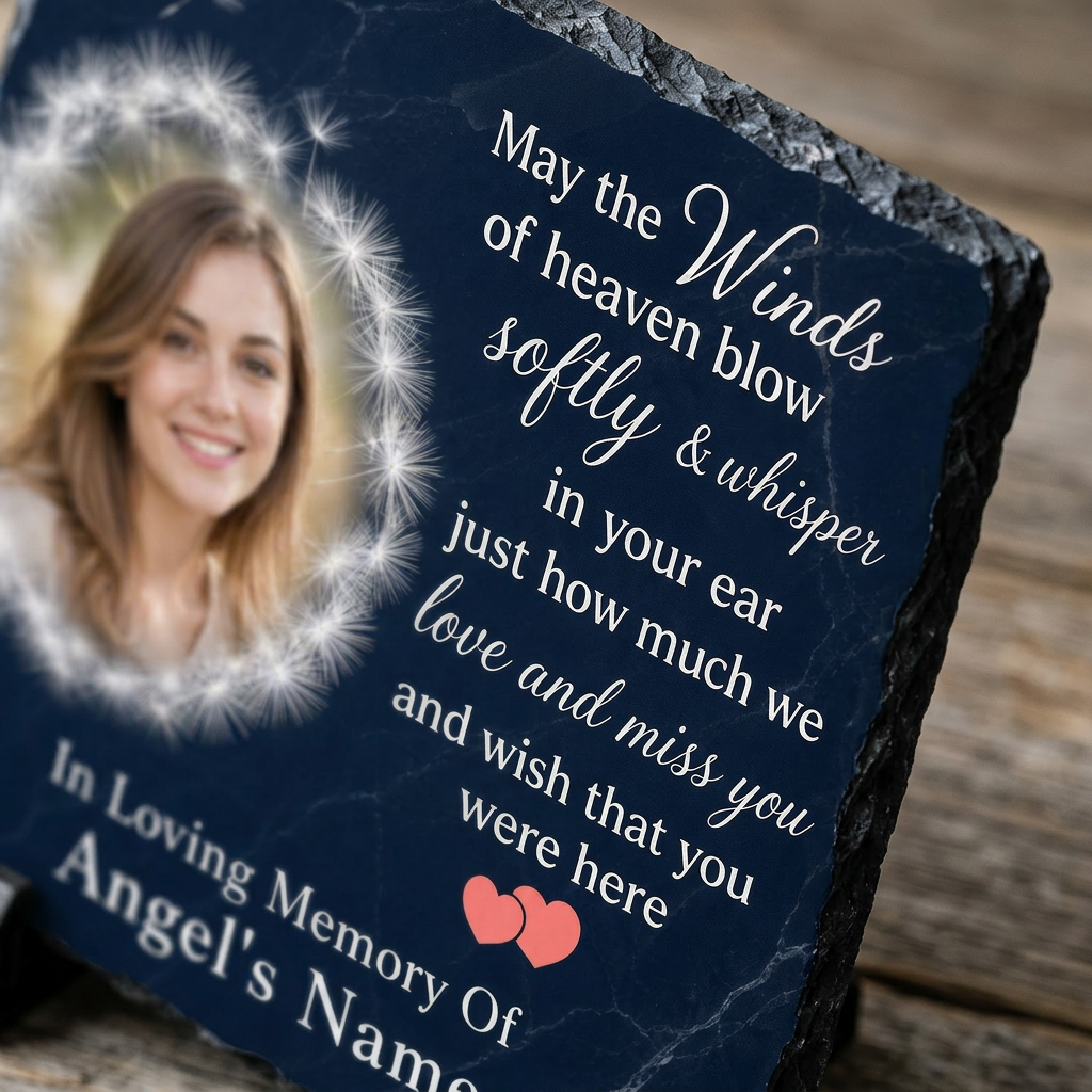 Personalized May the Wind Dandelion Memorial Slate – Custom Photo Bereavement Gift - Image 5