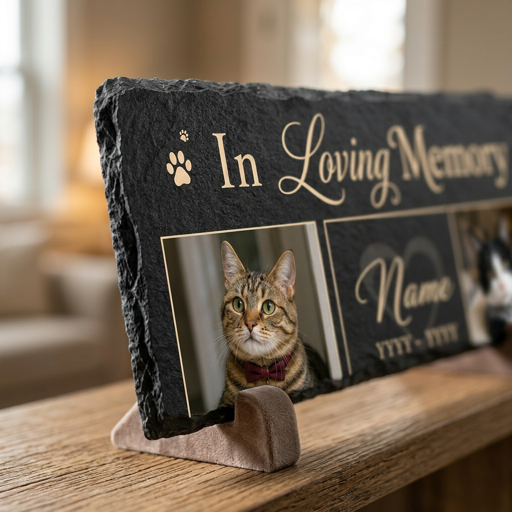 Personalized Cat Memorial Slate Plaque – Pet Loss Keepsake Stone with Photos - Image 5
