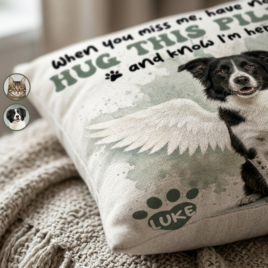 Personalized Pet Memorial Pillow with Photo - Custom Dog Cat Angel Wings Remembrance Gift - Image 5