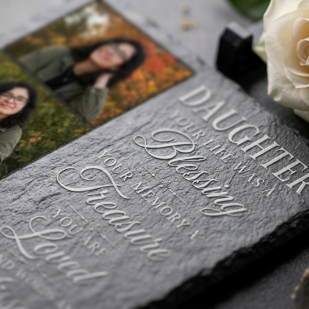 Personalized Daughter Memorial Photo Slate Stone – Custom Name Remembrance Gift - Image 5