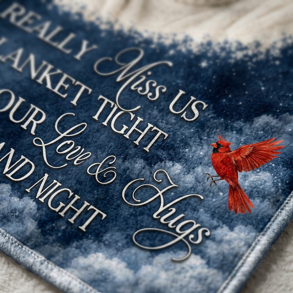 Personalized Photo Memorial Fleece Blanket - A Hug From Heaven Cardinal Sympathy Gift - Image 5