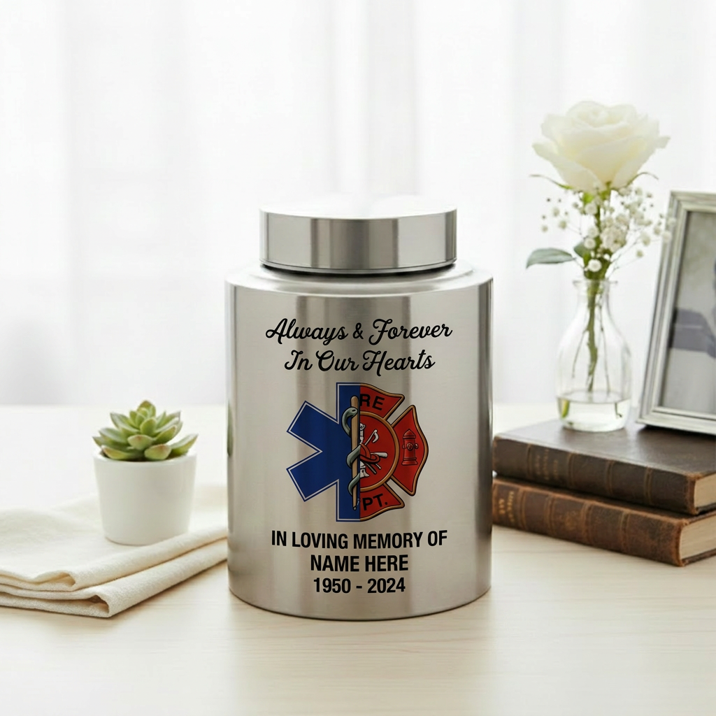Personalized Firefighter Hero Stainless Steel Cremation Ash Vessel First Responder Sympathy Tribute Custom Name Dates Small Large Memorial Keepsake Urn, Memorial Gift, In Loving Memory - Image 5