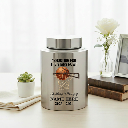 Personalized Basketball Stainless Steel UV Printed Urn for Human Ashes, Sports Fan Player Loss Tribute, Shooting For The Stars Now Large Custom Memorial Keepsake Urn, Memorial Gift, In Loving Memory - Image 5