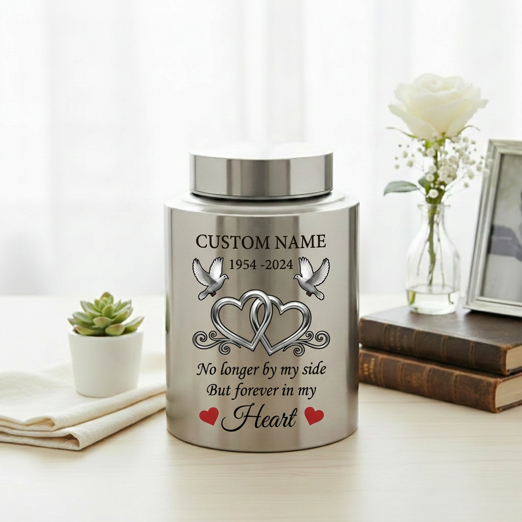 Personalized Infinity Love Doves Stainless Steel Cremation Urn for Adult Ashes, No Longer By My Side Quote, 5.9x3.9 or 7.5x5.1 inch, Memorial Keepsake Urn, Memorial Gift, In Loving Memory - Image 5