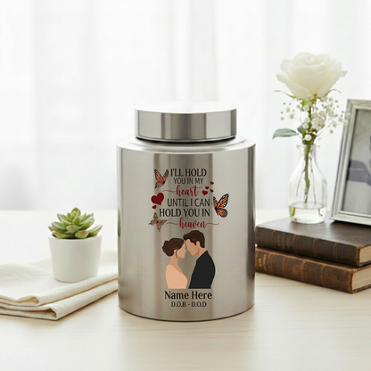 Personalized Couple In Heaven Butterfly Heart Stainless Steel Urn Loss Of Husband Widow Sympathy Bereavement Adult Ashes 2 Sizes Memorial Keepsake Urn, Memorial Gift, In Loving Memory - Image 5