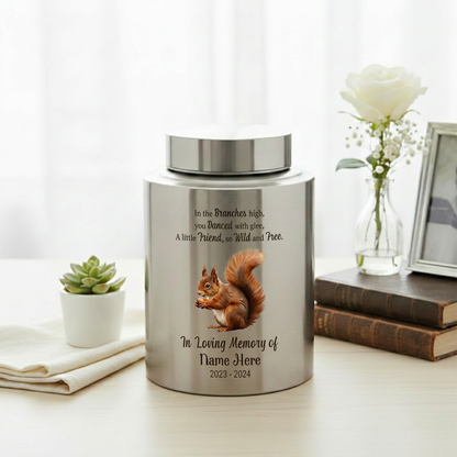 Personalized Squirrel Stainless Steel Large Urn for Pet Loss Animal Lovers Small Pet Memorial Available in Silver Black Gold Red Memorial Keepsake Urn, Memorial Gift, In Loving Memory - Image 5