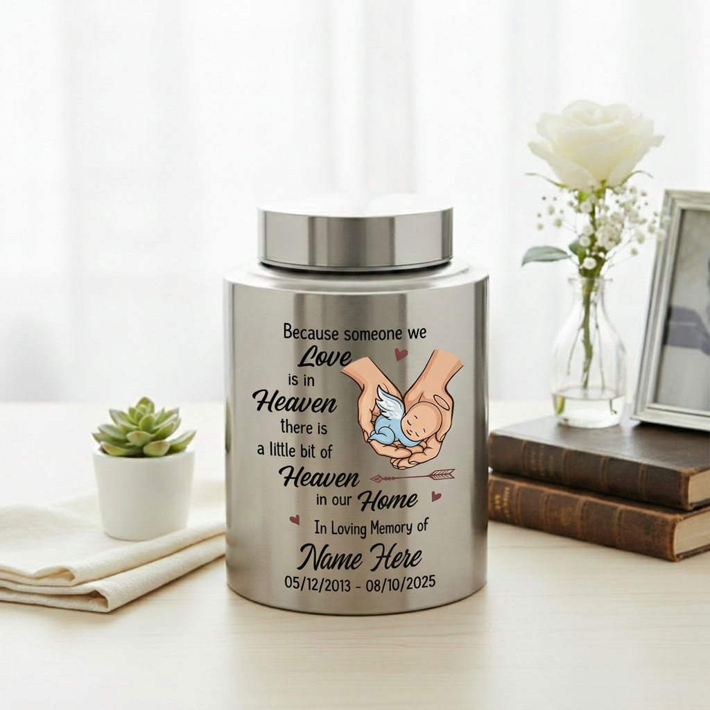 Personalized Sleeping Baby Angel Wings Stainless Steel Urn for Infant Loss Miscarriage Baby Boy Girl Decorative Display Small Large Memorial Keepsake Urn, Memorial Gift, In Loving Memory - Image 5