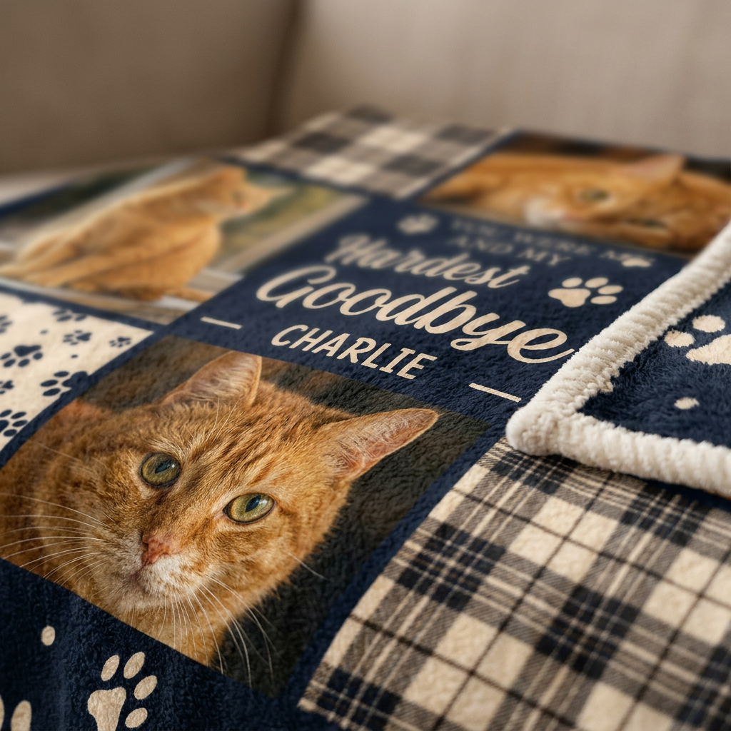 Personalized Cat Memorial Photo Blanket - Custom Pet Loss Sympathy Gift for Cat Owners - Image 5