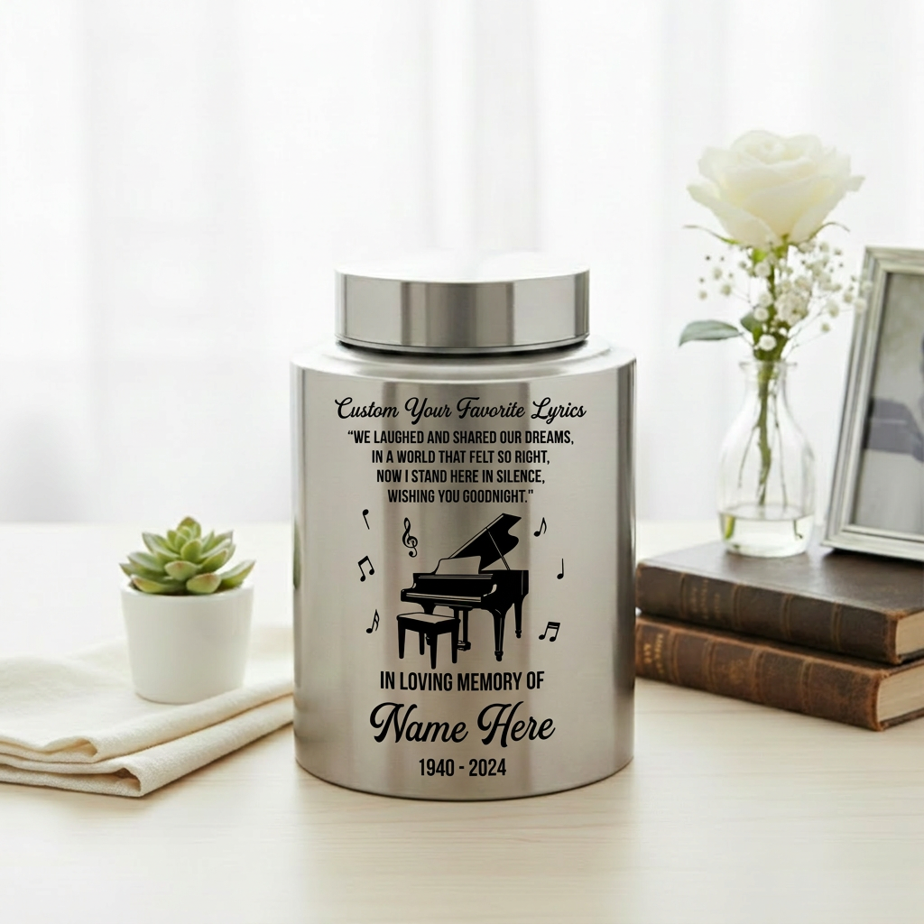 Personalized Piano Music Lovers Custom Favorite Lyrics Stainless Steel Cremation Urn for Adult Male Female Human Ashes Large Memorial Keepsake Urn, Memorial Gift, In Loving Memory - Image 5