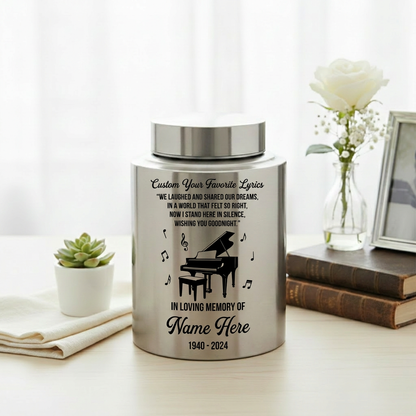 Personalized Piano Music Lovers Custom Favorite Lyrics Stainless Steel Cremation Urn for Adult Male Female Human Ashes Large Memorial Keepsake Urn, Memorial Gift, In Loving Memory - Image 5