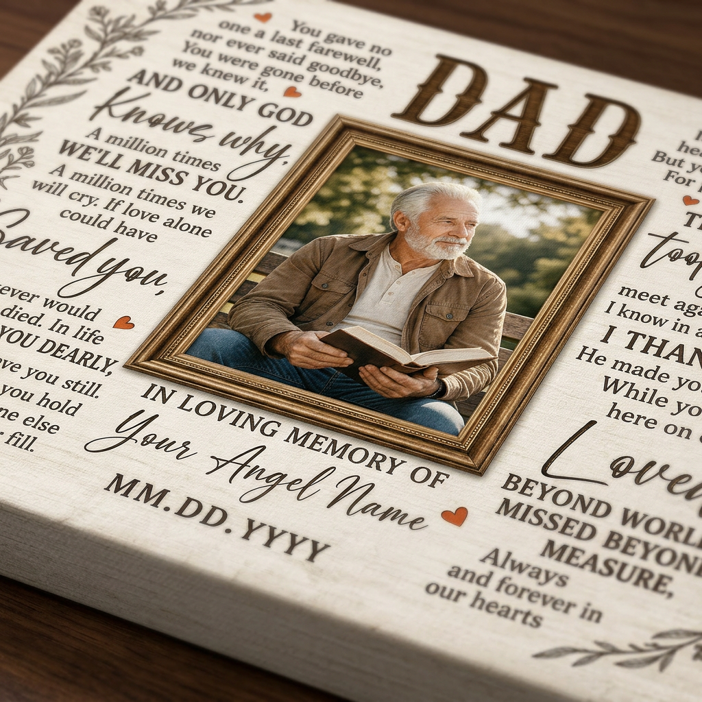Personalized Loss of Father Memorial Wall Canvas Photo Print Dad Sympathy Remembrance Gift - Image 5