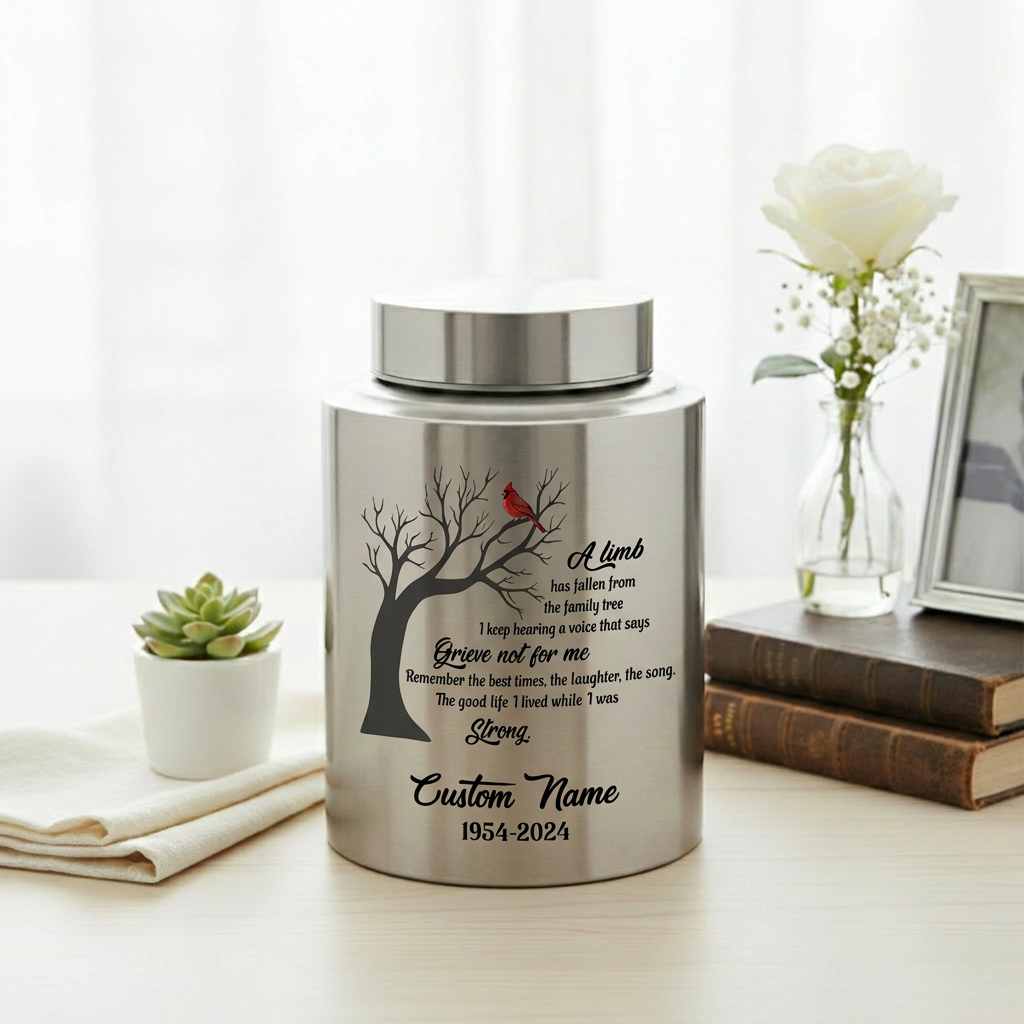 Personalized Cardinal Bird Stainless Steel Cremation Ash Urn For Family Member Loss Of Loved One Funeral Bereavement Display 2 Sizes Memorial Keepsake Urn, Memorial Gift, In Loving Memory - Image 5