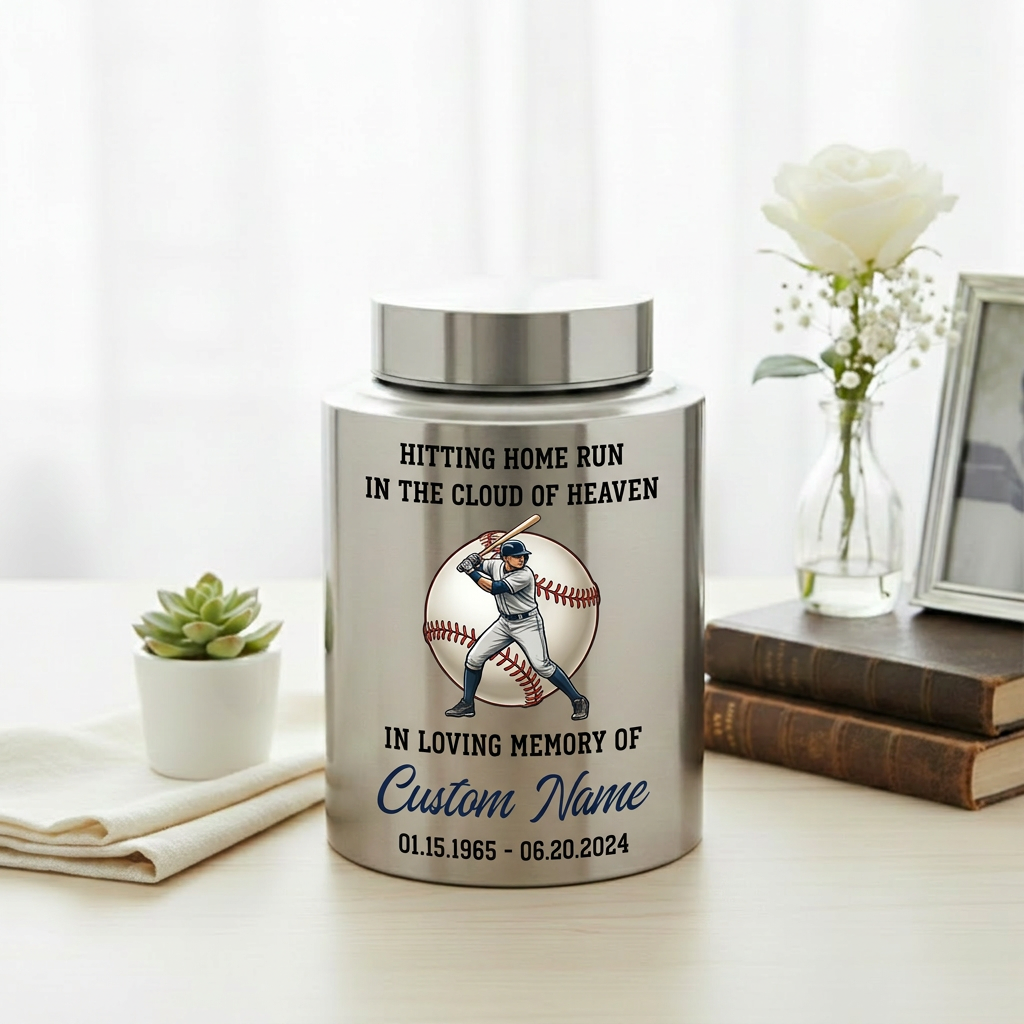 Personalized Baseball Stainless Steel Urn for Human Ashes, Sports Fan Athlete Coach Bereavement Tribute, Funeral Ash Container Large Small, Memorial Keepsake Urn, Memorial Gift, In Loving Memory - Image 5