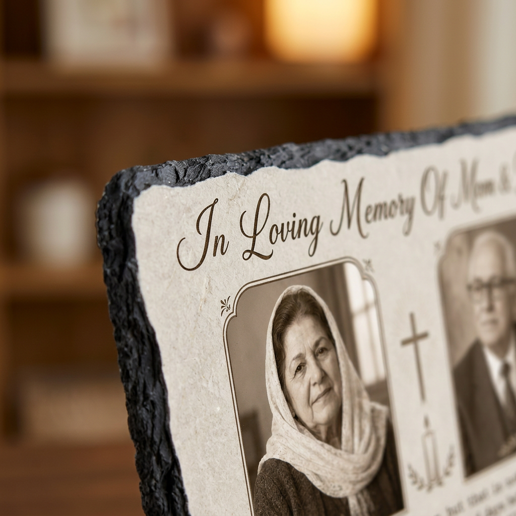 Personalized Memorial Slate Stone for Loss of Parents – Custom Photo Plaque Mom Dad Gift - Image 5
