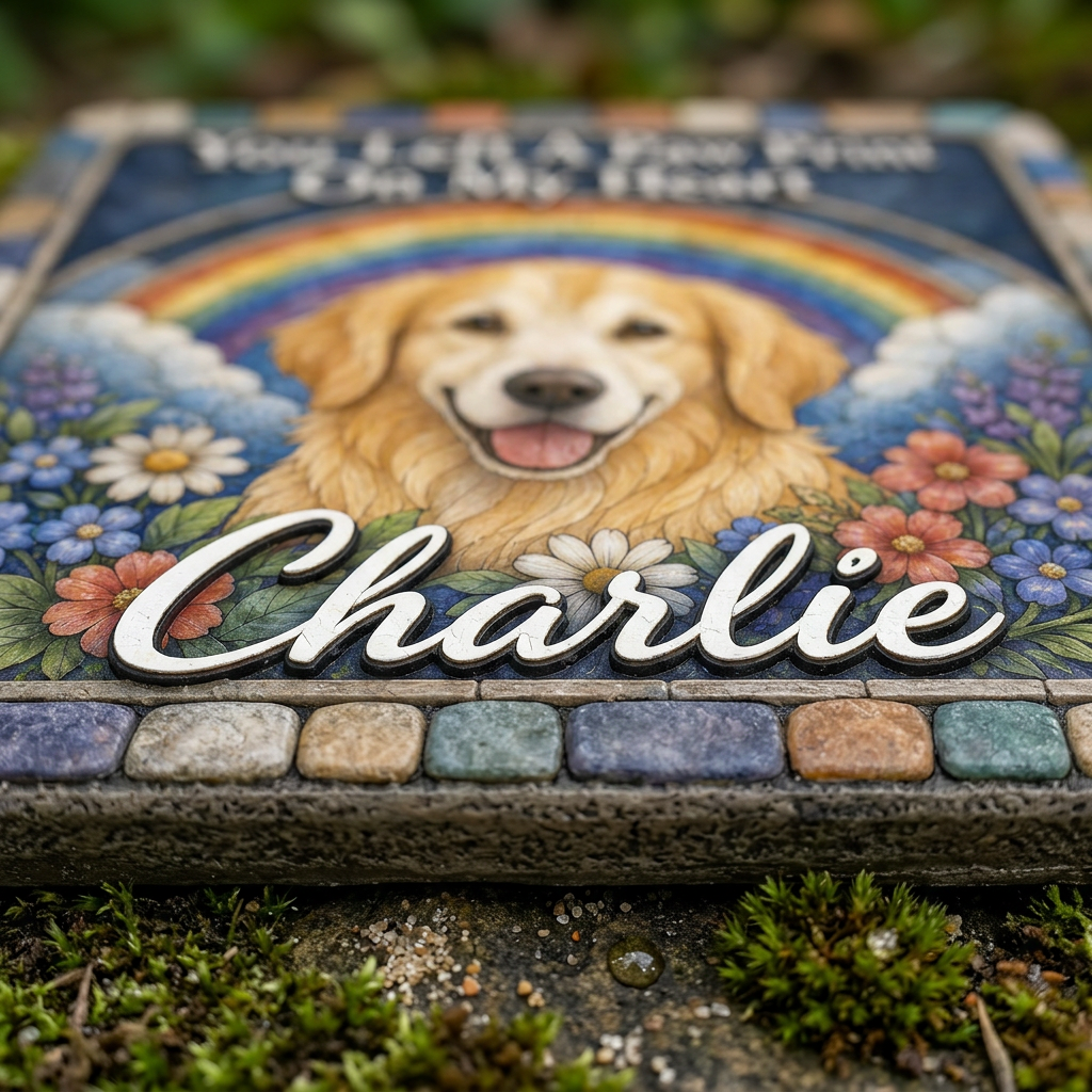 Personalized Dog Memorial Garden Stone – Paw Print Rainbow Bridge Pet Loss Gift - Image 5