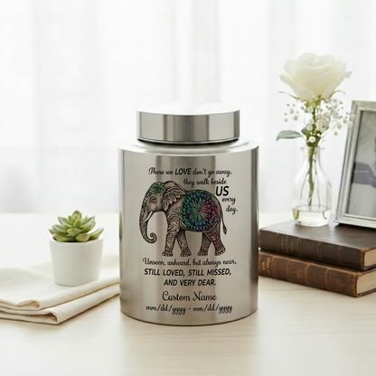 Personalized Floral Elephant Pattern Stainless Steel Large Urn for Human Ashes, Loss of Mother Father Loved One Sympathy Gift, Bereavement Memorial Keepsake Urn, Memorial Gift, In Loving Memory - Image 5