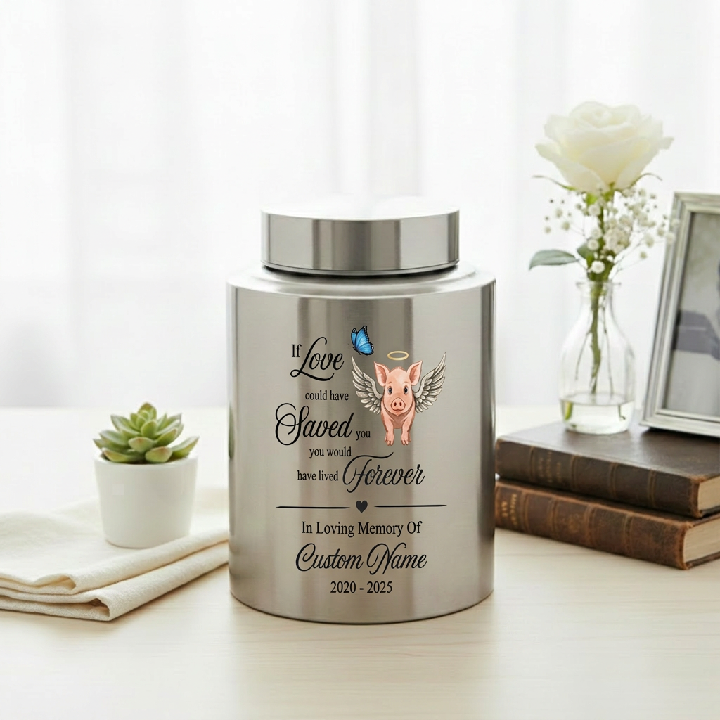 Personalized Pig Cremation Urn for Human Ashes Stainless Steel Custom Name Date If Love Could Have Saved You Sympathy UV Print Large Memorial Keepsake Urn, Memorial Gift, In Loving Memory - Image 5