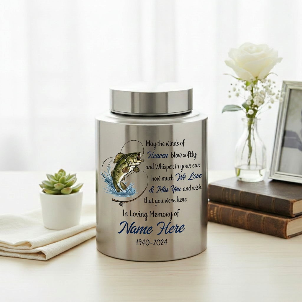 Personalized Bass Fishing Stainless Steel Cremation Urns For Human Ashes Fisherman Funeral Tribute Bereavement Resting Place Small Large Size Memorial Keepsake Urn, Memorial Gift, In Loving Memory - Image 5