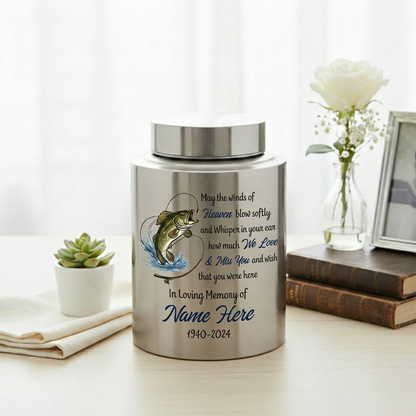 Personalized Bass Fishing Stainless Steel Cremation Urns For Human Ashes Fisherman Funeral Tribute Bereavement Resting Place Small Large Size Memorial Keepsake Urn, Memorial Gift, In Loving Memory - Image 5