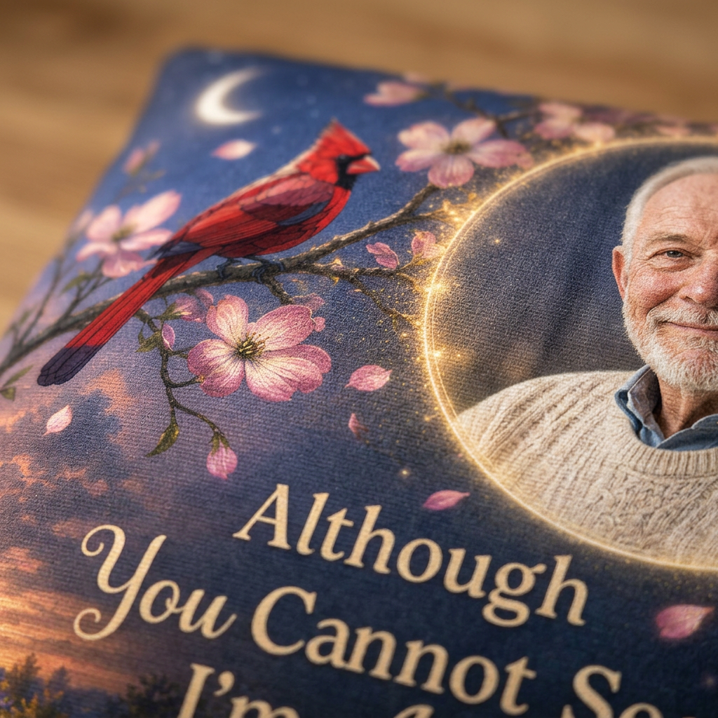 Personalized Photo Memorial Pillow with Cardinal - Although You Cannot See Me Sympathy Gift - Image 5