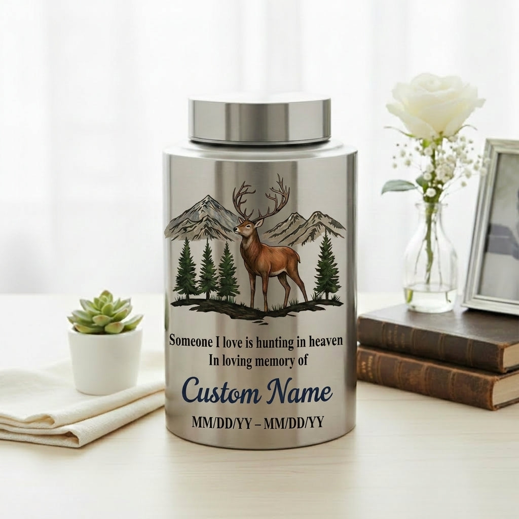 Personalized Hunting In Heaven Deer Stainless Steel Cremation Urn For Adult Ashes, Hunter Tribute, Loss Of Dad Grandpa Husband, Two Sizes, Memorial Keepsake Urn, Memorial Gift, In Loving Memory - Image 5