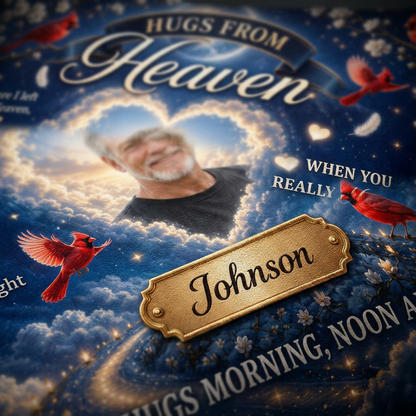 Personalized Hugs From Heaven Memorial Photo Pillow with Cardinal Birds - Sympathy Remembrance Gift - Image 5