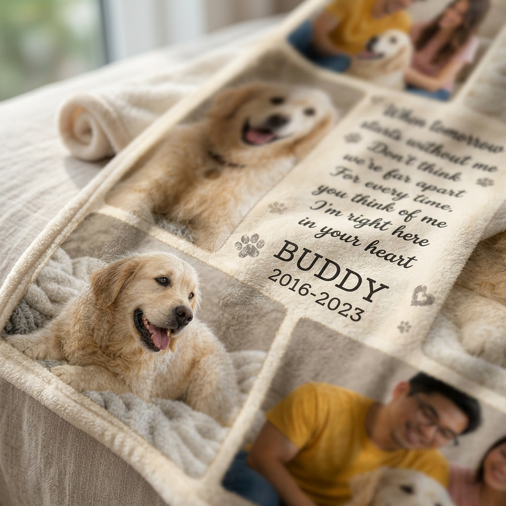 Personalized Pet Memorial Photo Fleece Blanket - Dog Loss Remembrance Gift for Owners - Image 5