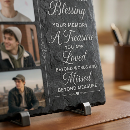 Personalized Memorial Photo Slate Stone for Loss of Son, Custom Remembrance Gift - Image 5