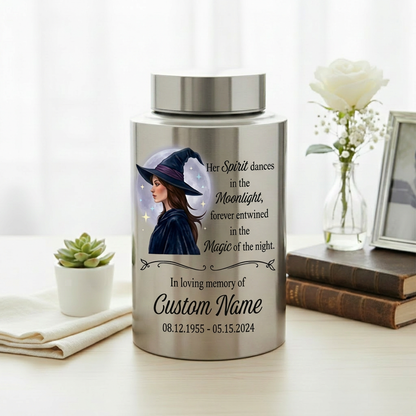 Personalized Witch Silhouette Magic Moonlight Stainless Steel UV Print Urn For Adult Female Wife Girlfriend Bereavement Funeral Memorial Keepsake Urn, Memorial Gift, In Loving Memory - Image 5