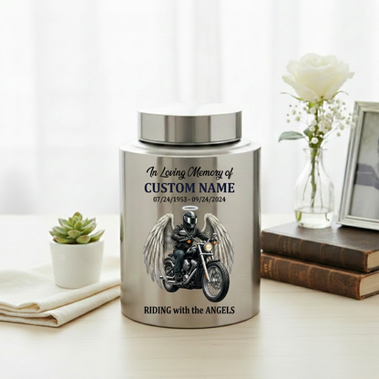 Personalized Motorcycle Biker Stainless Steel Decorative Urn for Human Ashes Adult Male Dad Husband Custom Large UV Printed Memorial Keepsake Urn, Memorial Gift, In Loving Memory - Image 5