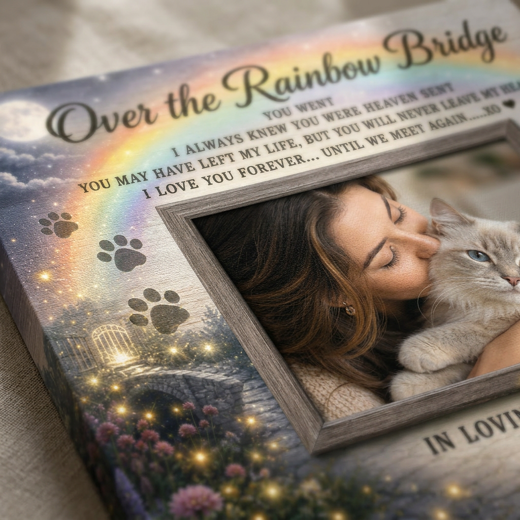 Personalized Cat Memorial Wall Canvas Gift for Cat Loss Over Rainbow Bridge - Image 5