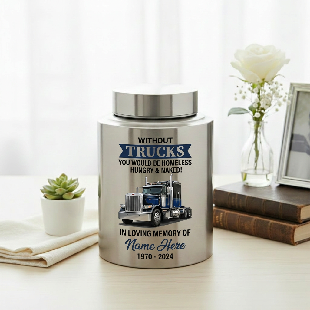 Personalized Semi Truck Driver Angel Wings Without Trucks You Would Be Homeless Stainless Steel Cremation Urns for Human Ashes Dad Husband Memorial Keepsake Urn, Memorial Gift, In Loving Memory - Image 5