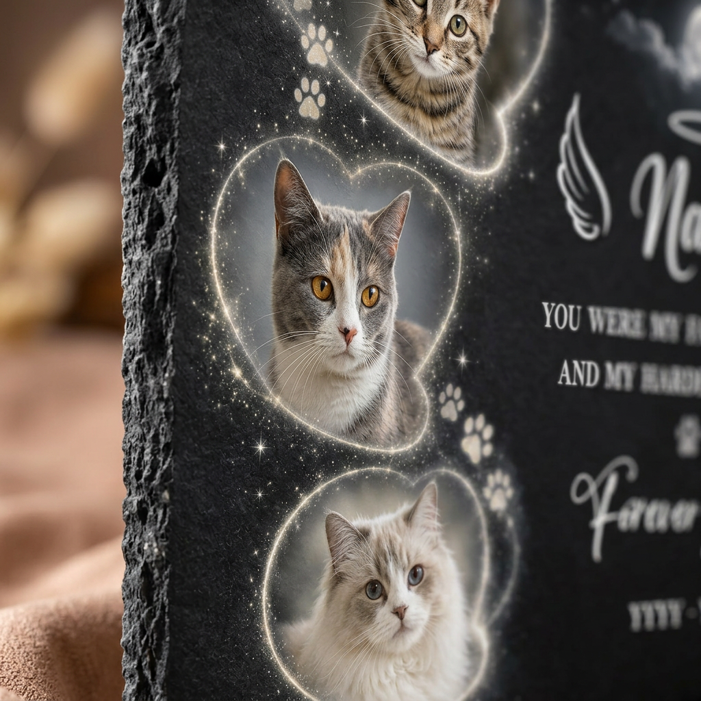 Personalized Cat Memorial Slate Stone Plaque with Photos – Custom Pet Loss Gift - Image 5