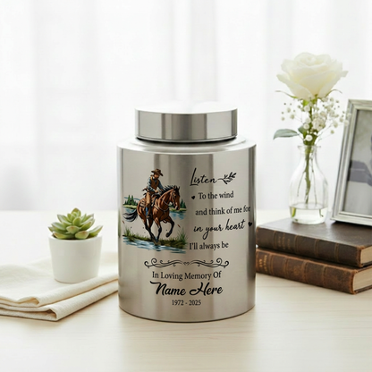 Personalized Cowboy Boots Hat Cross Stainless Steel Urn for Adult Human Ashes, Western Sympathy Present for Loss of Father Husband, Memorial Keepsake Urn, Memorial Gift, In Loving Memory - Image 5