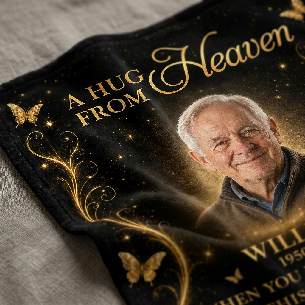 Personalized Memorial Photo Blanket - A Hug From Heaven Fleece Blanket for Loss of Dad, Husband - Image 5