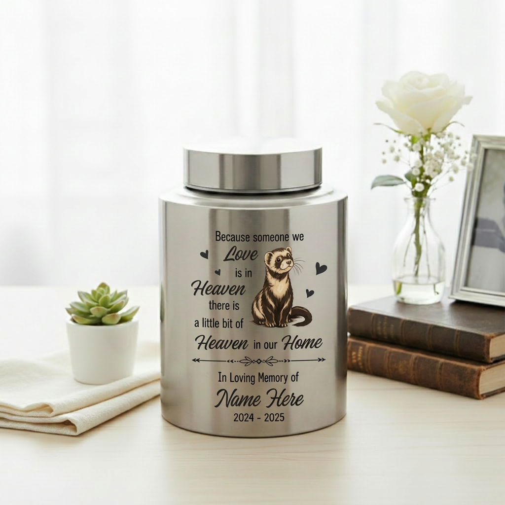 Personalized Ferret Heaven in Our Home Pet Urn Stainless Steel Animal Ashes Loss of Pet Sympathy Bereavement Present Two Sizes Silver Black Memorial Keepsake Urn, Memorial Gift, In Loving Memory - Image 5