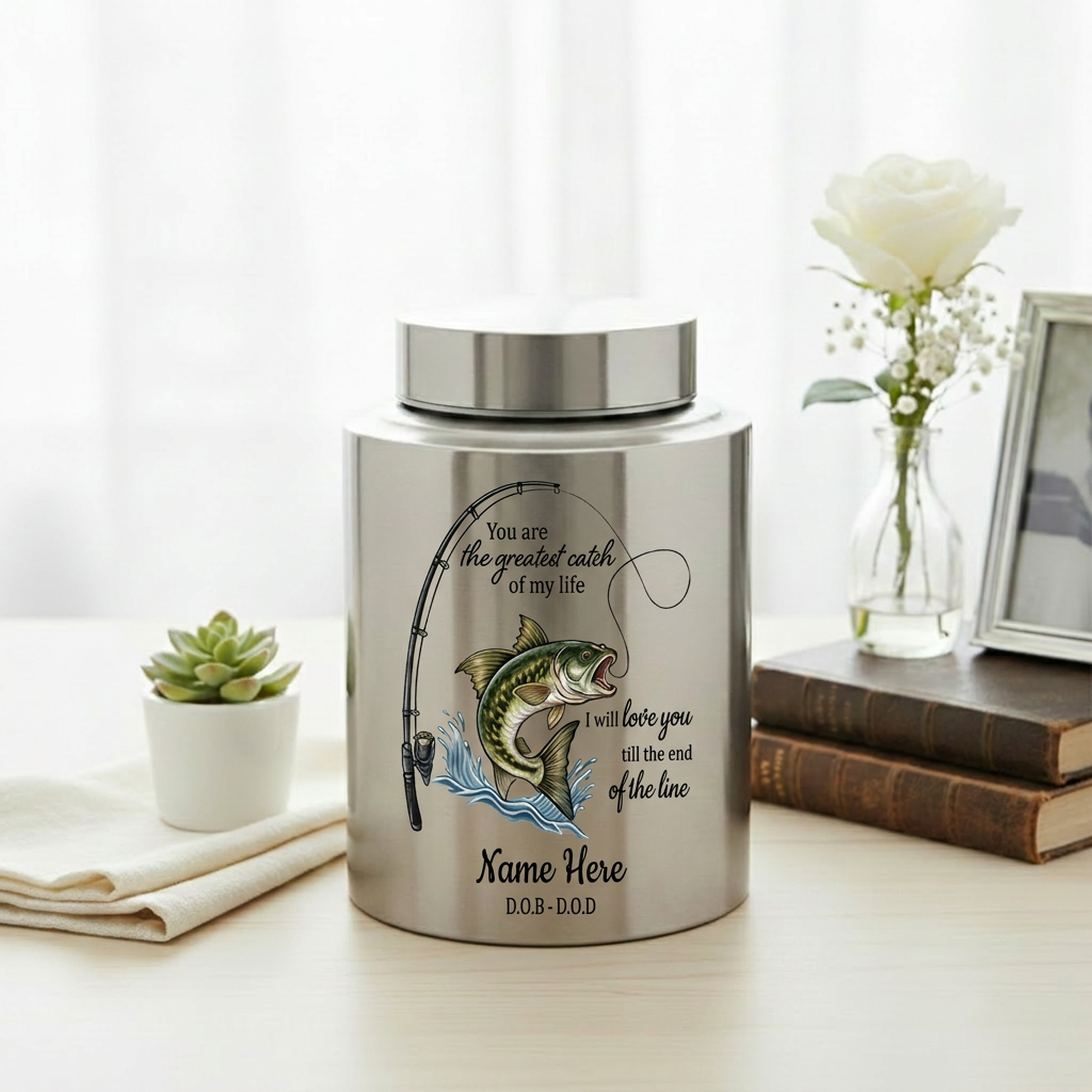 Personalized Bass Fishing Stainless Steel Large Urns For Human Ashes, Husband Fisherman Angler Tribute, Greatest Catch Of My Life, Memorial Keepsake Urn, Memorial Gift, In Loving Memory - Image 5