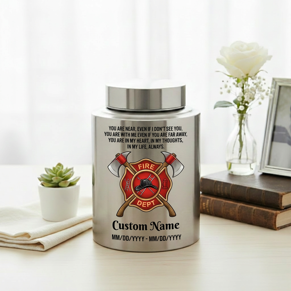 Personalized Firefighter Maltese Cross Stainless Steel Cremation Urn For Adult Ashes Loss Of Father Husband Hero Tribute Black Silver Gold Memorial Keepsake Urn, Memorial Gift, In Loving Memory - Image 5